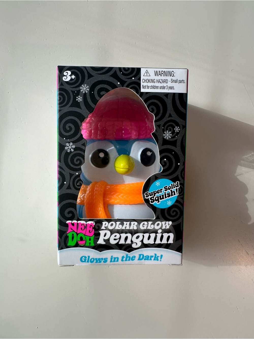 NeeDoh Polar Glow Penguin Glow in the Dark Squishy- Blue with Pink hat🐧✨